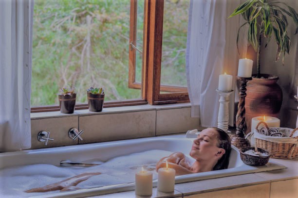 woman bathing in salt